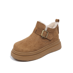 真皮厚底勃肯鞋女款加绒加厚棉鞋皮毛一体雪地靴女2025新款秋冬季