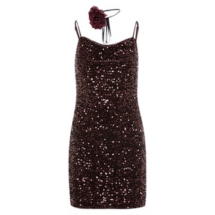 【焦点系列】朗姿重工丝绒珠片轻礼服吊带连衣裙2025年冬季新款