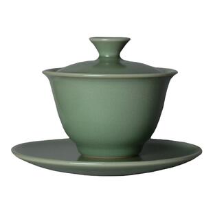 复古龙泉青瓷豆青釉手工高端薄胎三才盖碗单个泡茶碗小号礼盒装