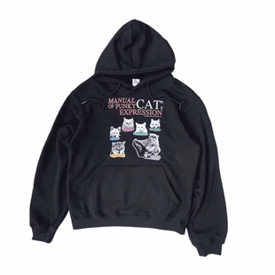 凡他姨【猫咪古惑帮】可爱恶搞小猫印花连帽卫衣加绒套头上衣女韩