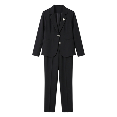 黑色修身长袖职业西装套装女