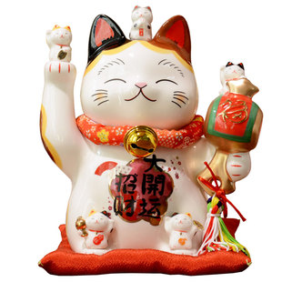 大号日式简约招财猫摆件陶瓷多福猫乔迁开业家居风水祝愿祈福礼物