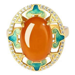 宫里上新蜜蜡戒指女士玄学旺财纯银宝石指环红色生日本命年礼物