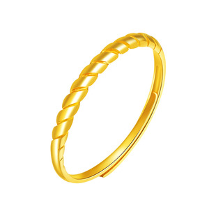 明牌珠宝黄金戒指 扭条麻花足金戒指活口时尚女戒指简约 AFM0046