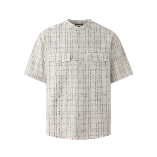 MRCYC小香风短袖衬衫男夏季宽松休闲衬衣韩系通勤条纹圆领开衫