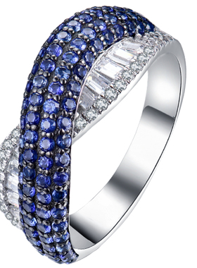 卓蝶珠宝重工镶嵌戒指梯方排戒