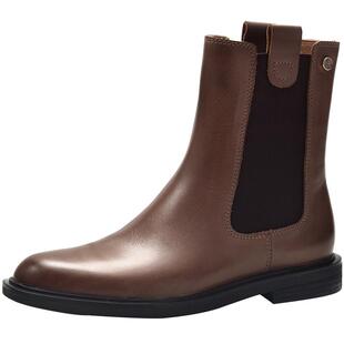 BeauToday真皮切尔西靴女新款BT烟筒靴女款棕色复古尖头短靴