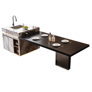 2026新款岩板岛台餐桌一体高级感客厅家用设计师款亚克力脚可定制