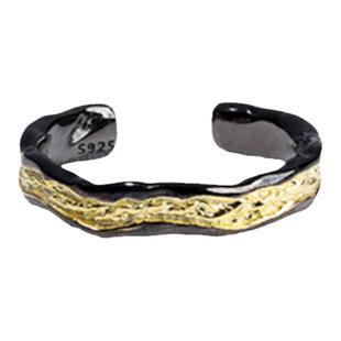 LUXTA 纯银黑色流金戒指嘻哈男 s925银镀黑金高品质指环 开口可调