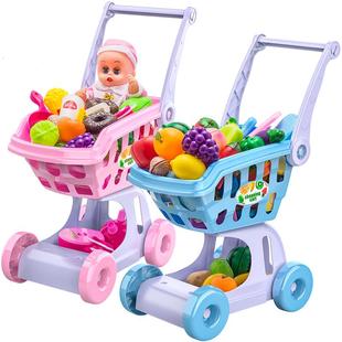 过家家儿童购物车玩具仿真双层小手推车女孩切水果厨房蛋糕切切乐