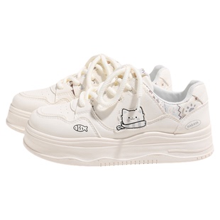 芭芭鸭女鞋厚底板鞋女学生系带休闲运动鞋百搭小白鞋女款面包鞋子