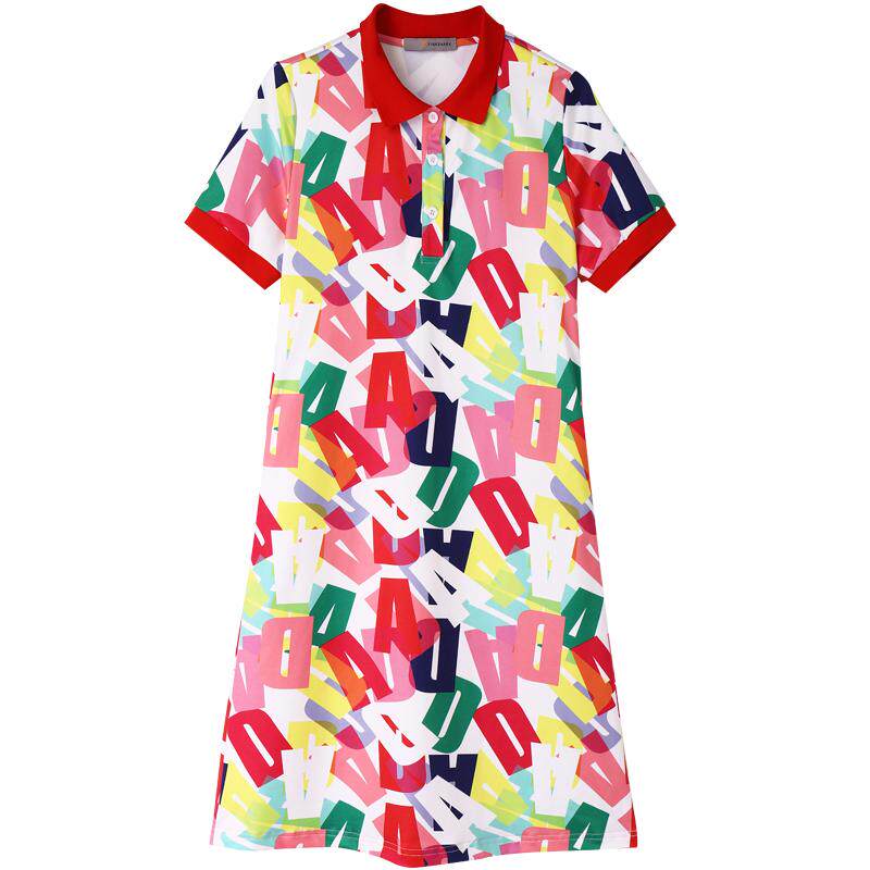 收腰显瘦印花Polo连衣裙女短袖新款2025欧洲站时尚运动休闲裙子夏