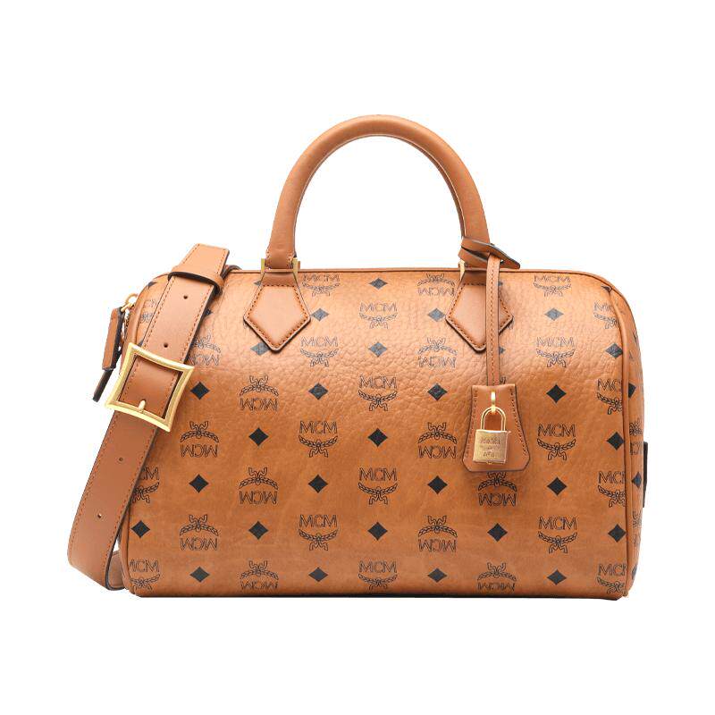 【自营】MCM24春夏新品女士经典logo印花单肩斜挎背提包波士顿包