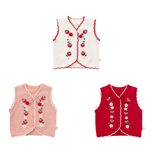 【阿克苏好棉】幼歌婴幼儿春季复古森系毛衣马甲可爱绣花休闲背心