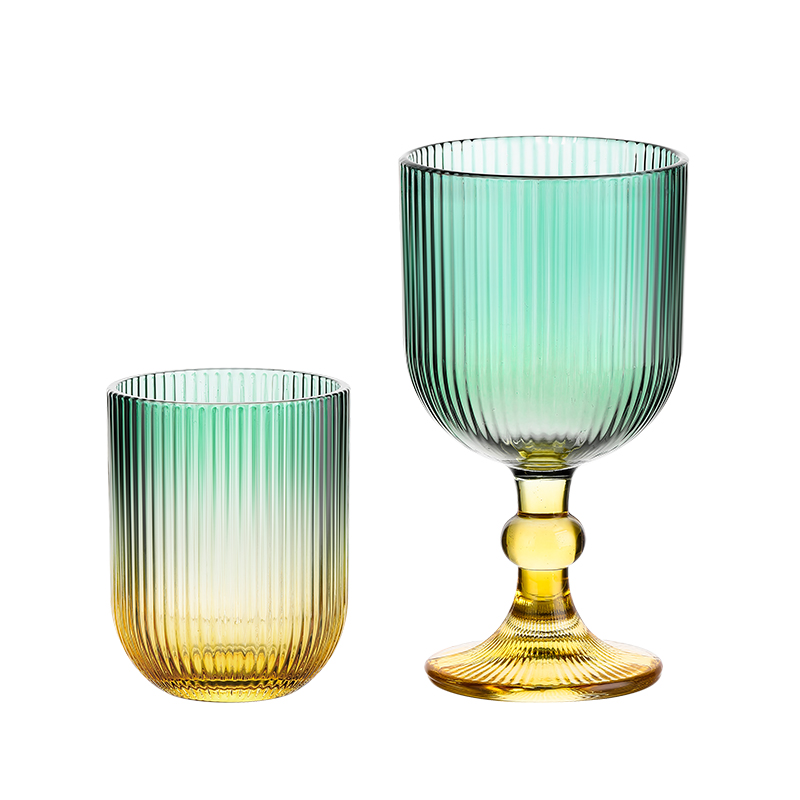 乐唯诗竖棱灰绿高脚玻璃杯创意高雅中古杯酒杯家用水杯红酒香槟杯