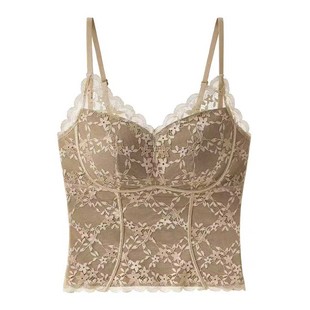 秋冬磨毛一体绒蕾丝保暖吊带背心女士带胸垫美背内搭打底上衣白色