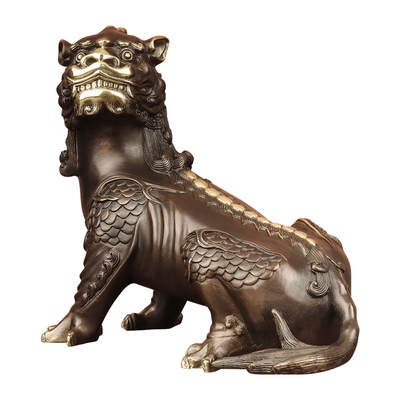 满堂吉纯黄铜地藏王坐骑谛听摆件