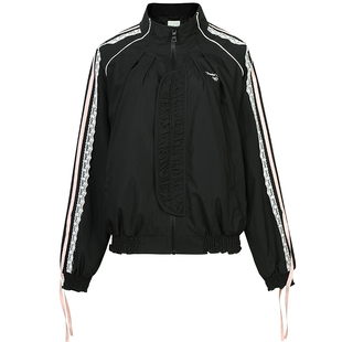 GUUKAHERO黑粉拼接立领夹克女秋 刺绣蝴蝶结上衣户外休闲运动外套