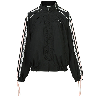 GUUKAHERO黑色拼接织带立领夹克