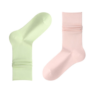 堆堆袜子女款纯棉春夏季薄款白色100%全棉配小皮鞋防臭无骨中筒袜
