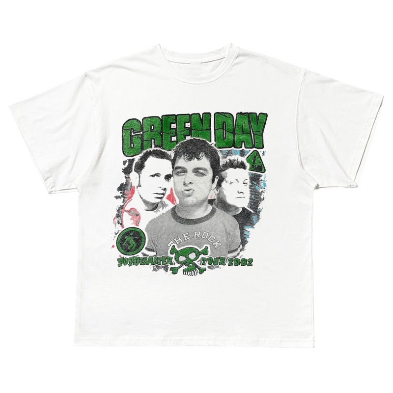 Green Day绿日乐队美式高街复古重磅棉短袖T恤hiphop潮流落肩半袖