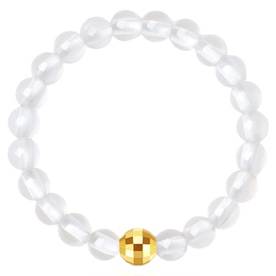 天然白水晶戒指女18K金镭射珠细小珠子串珠手饰简约叠戴小众指环