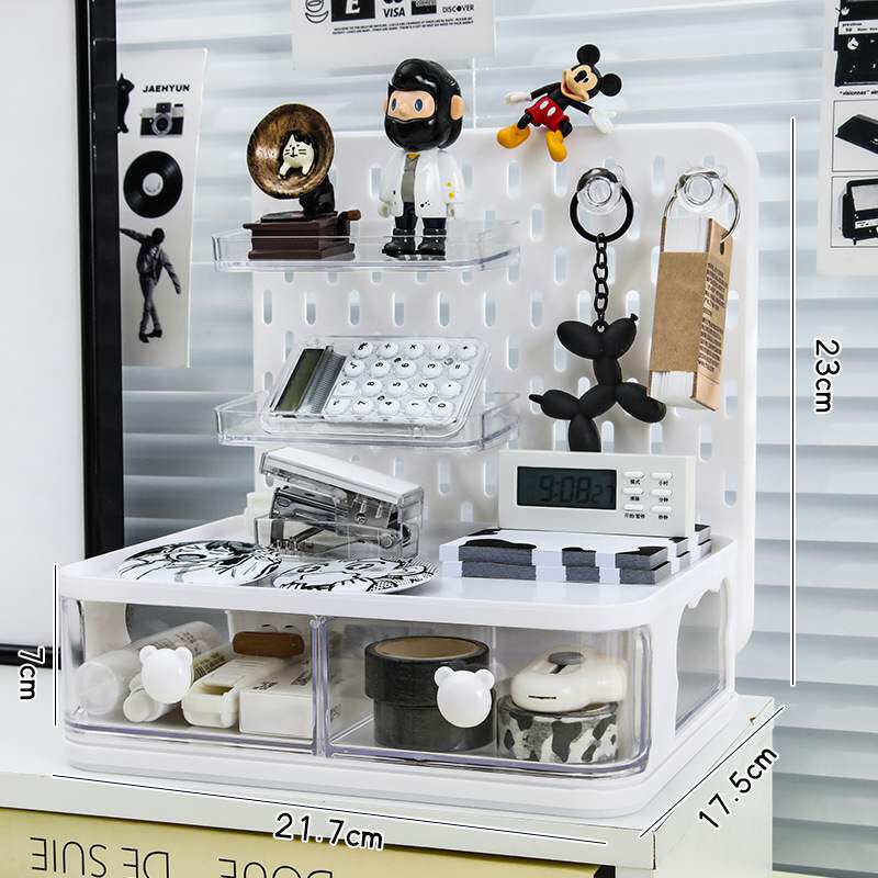 桌面洞洞板置物架学生书桌办公桌打孔迷你文具架抽屉整理免收纳盒