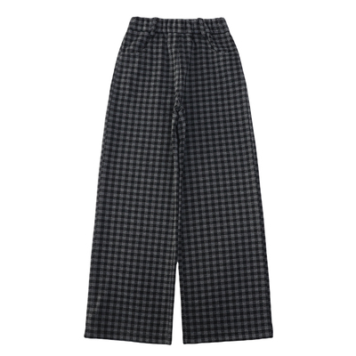 女童加绒裤子2025新款秋冬季加厚大儿童格子裤女孩窄版直筒阔腿裤
