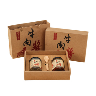 牛肉辣椒酱手提袋定制手工包装盒香菇酱礼盒牛皮纸袋子定做印Logo