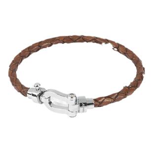 brosway欧美时尚个性马蹄铁男士牛皮红色手链钛钢本命年送男友