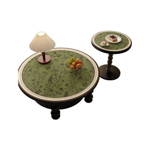 小茶几圆桌桌布美式高级感轻奢氛围感圆形桌垫皮革免洗防水防油