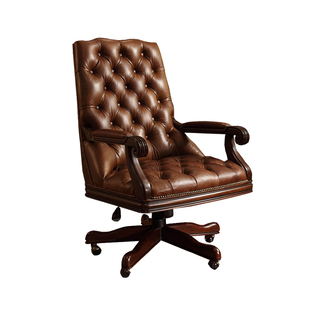 美式电脑椅欧式老板椅大班椅真皮实木家用办公升降转椅舒适书桌椅