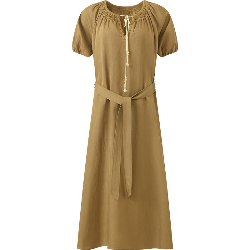 播26夏新品麻感短袖连衣裙女度假风灯笼袖裙子DDT2LD5678
