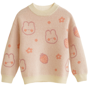 洪叶云台男女童纯羊绒衫儿童双股保暖加厚卡通图案毛衣秋冬季新品