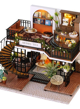 diy小屋复古风茶室花店手工制作木房子建筑模型拼装玩具生日礼物