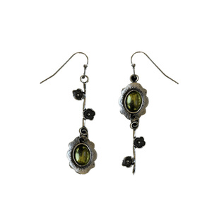 古着vintage复古Ancient silver leaves, emerald earrings耳饰