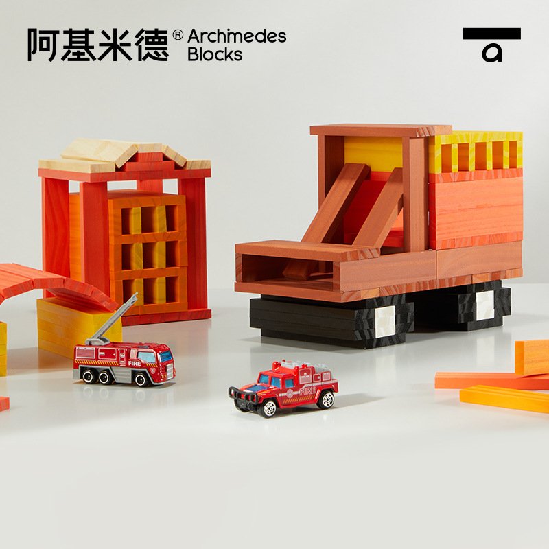 mideer弥鹿阿基米德积木玩具儿童环保条松木游实木桌益智拼装搭建