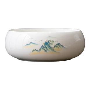 千里江山羊脂玉茶洗茶渣缸大号家用功夫茶具水盂杯子水洗茶盘配件