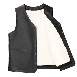 新款牛皮马甲男款秋冬季羊毛保暖坎肩中老年保暖马夹防风抗寒背心