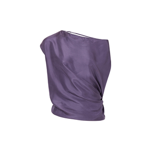 100%桑蚕丝 PAJA Classic系列 夏季不对称设计紫色短袖真丝上衣