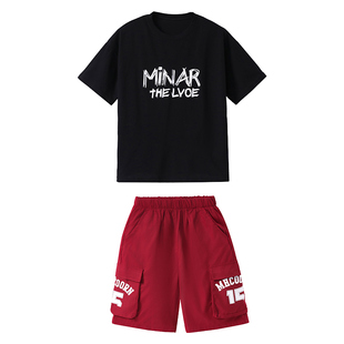 夏季儿童街舞潮服男孩嘻哈宽松架子鼓体操表演女孩运动会舞蹈演出