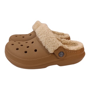 oroccs毛绒保暖鞋带毛绒洞洞鞋轻便防滑家居外穿一脚蹬拖鞋202586