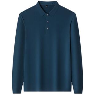 男士长袖T恤方领衬衫袖扣冰丝无痕polo衫春秋季单色净版带领体恤