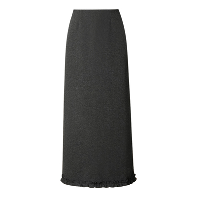 木耳边毛呢直筒半身裙开叉包臀裙