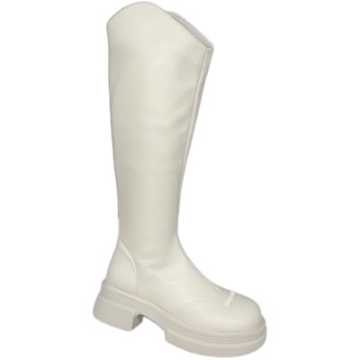 弹力加绒厚底显瘦后拉链骑士靴