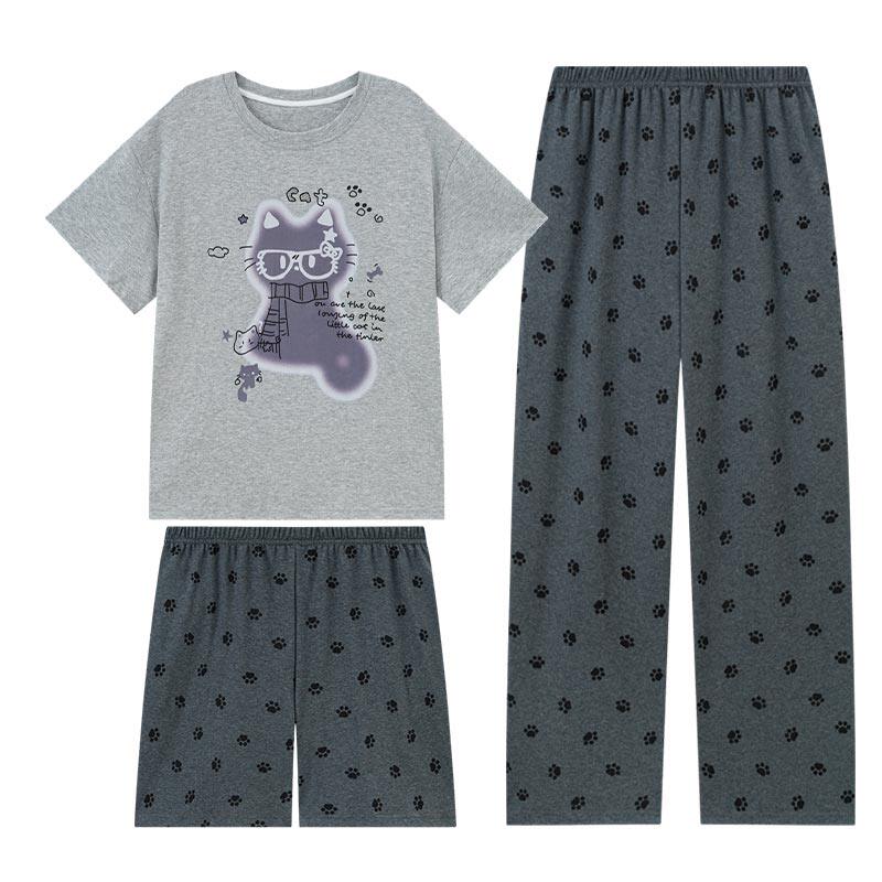 小猫女款夏季纯棉短袖大码家居服
