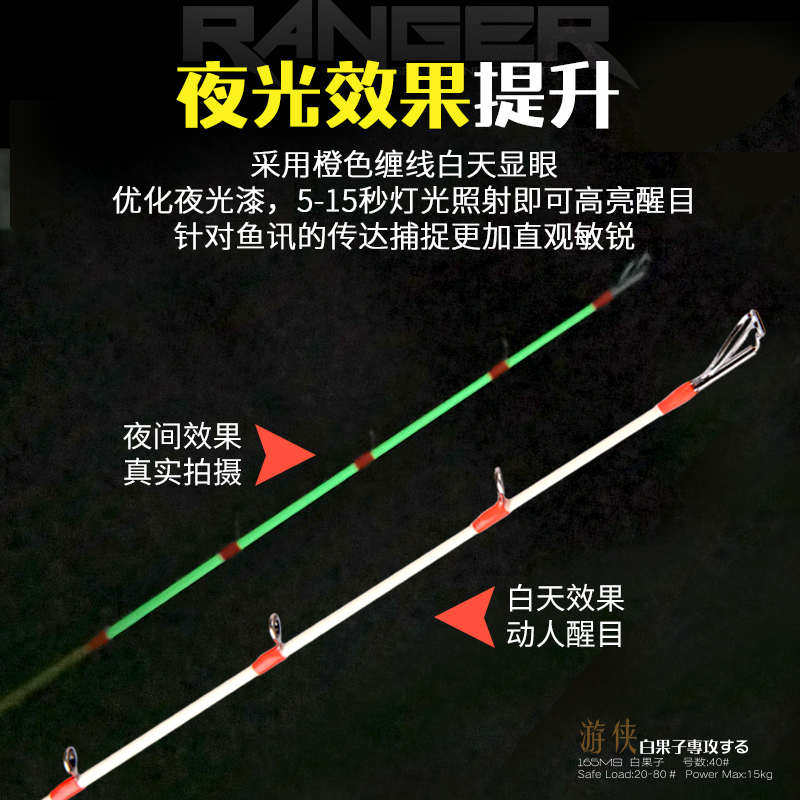 近海小船竿白果子船钓竿鲈鱼路亚30/40号夜光竿梢直柄枪柄海钓竿