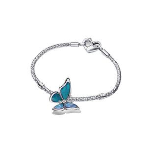 [情人节礼物]Pandora潘多拉夜明珠闪蝶手链套组蓝色蝴蝶精致