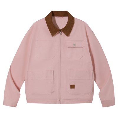 PSO Brand男装女装美式复古撞色翻领工装夹克宽松长袖拉链外套