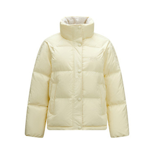 森马羽绒服女肌理拼接条纹学院风2025冬新款立领宽松插肩袖面包服